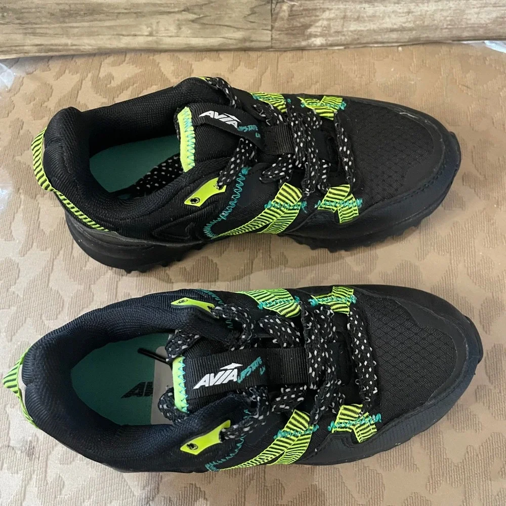 Avia Upstate Low Boys Trail Sneakers Black Neon Green AA50140BB Size 12